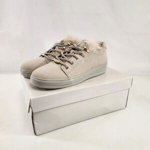 Taryn Rose Georgy Calf Suede Boots Womens Size 8.5 Chalk Faux Fur New w/ Box